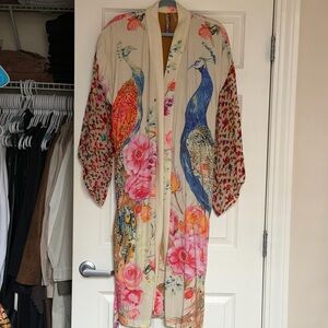 Aratta Multicolor Peacock and Floral Robe